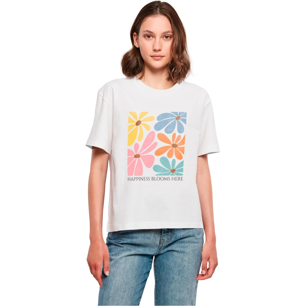 Merchcode - Happiness Blooms Here Tshirt Femme - Blanc